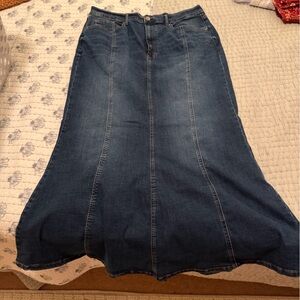 a.n.a Dark Blue Denim Flare Maxi Skirt